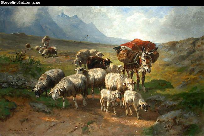 unknow artist Schafherde mit Esel und Schafer auf einer Hochebene